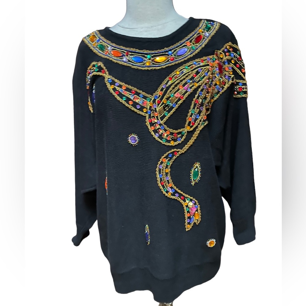 1980s Victoria Harbour Jeweled & Beaded Gold Oversized Sweater